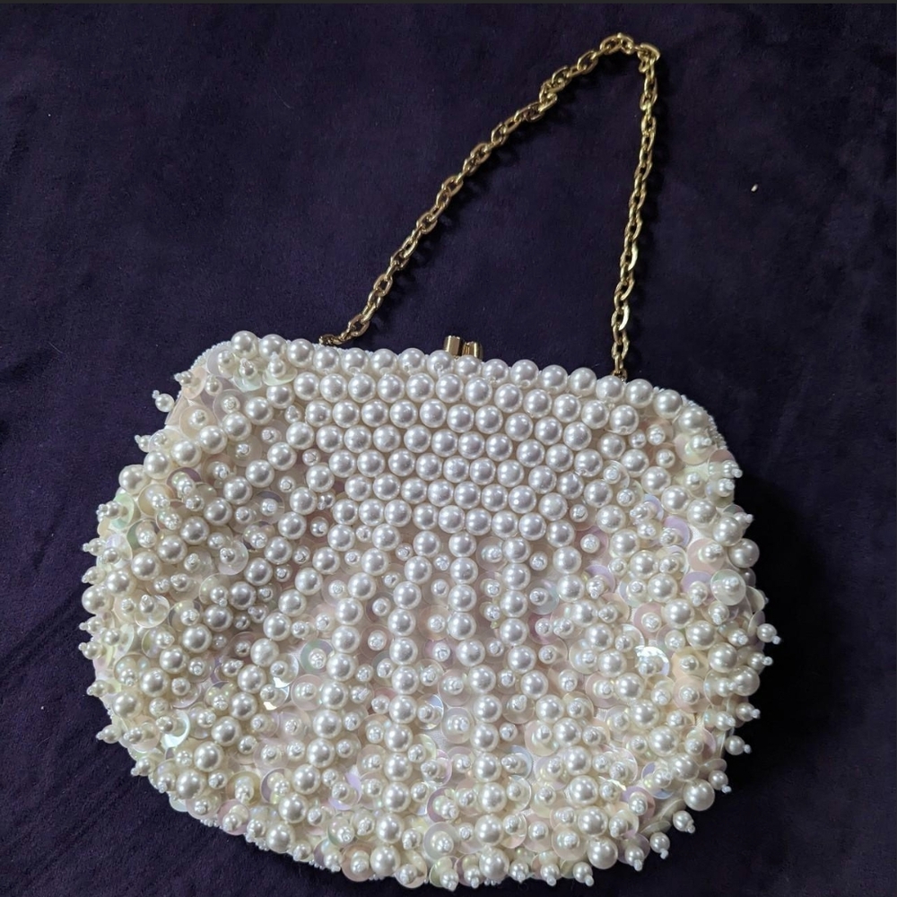 Elegant Pearl-Embellished Evening Bag